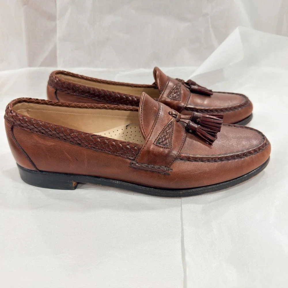 Allen Edmonds Maxfield Loafer 9D Brown Leather Woven Tassel Preppy Academia